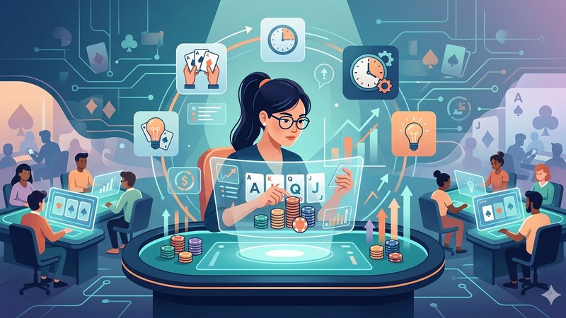 Современная иллюстрация покерных фишек и карт для статьи о стратегии микролимитных турниров