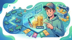 Современная иллюстрация покерных фишек и смартфона для статьи о приветственных бонусах в турнирах